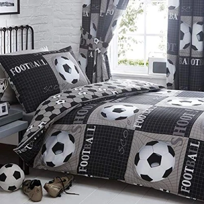 Obrázek Einzelbett Bettbezug Set Fußball Shoot grau silber schwarz weiß wendbar
