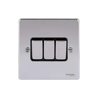 Obrázek Schneider Electric Ultimate Low Profile GU1532BPC 3stupňový kolébkový spínač, 2cestný vypínač světla, 16 AX, leštěný chrom s černou vložkou