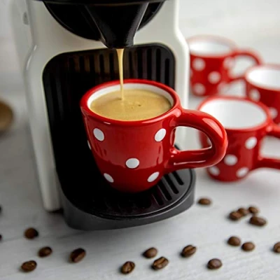 Obrázek City to Cottage® Espressotassen Set Rot und Weiß Polka Dots Handgemacht Keramik Geschirr 4er Mokkatassen