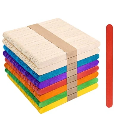 Obrázek VGOODALL 400 kusů pestrých dřevěných tyčinek, dřevěné špejle na tvoření Popsicle Sticks Zmrzliny ze dřeva barevné přírodní kosmetika