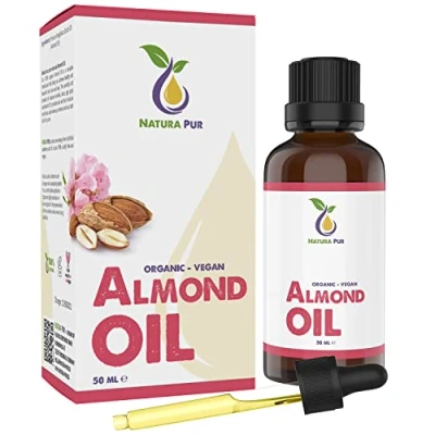 Obrázek Mandlový olej sladký bio 50 ml 100% přírodní, lisovaný za studena, veganský, ve skleněné láhvi anti aging sérum na obličej, proti vráskám, tělo, vlasy, kůži, ruce, nehty přírodní základní
