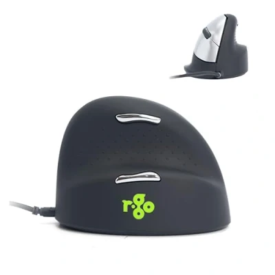 Obrázek R Go HE ergonomická myš, pro velkou ruku, se softwarem break, tiché kliknutí, (kabelové připojení USB C + A převodník), 2400DPI, 5 tlačítek, vertikální myš ergo Windows/MacOS/Linux (RGOHELA)