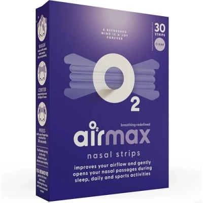 Obrázek Air Max Náplast na nos proti chrápání nosní strie lépe dýchat 30 kusů transparentních zlepšuje spánek, snižuje chrápání, zmírňuje ucpaný a lze ji použít při sportu