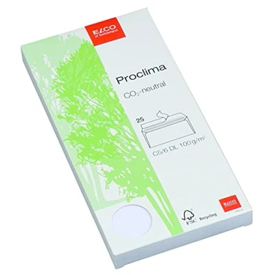Obrázek Elco 74262.20 Proclima Box mit 25 Briefumschläge/Versandtasche, Haftklebeverschluss, C5/6 DL, 100g, weiss recycl., Fenster: nein