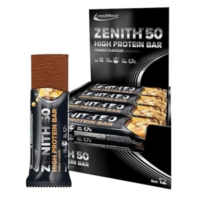 Obrázek IronMaxx Zenith 50 XL High Protein Bar arašídy 12 x 100 g proteinové tyčinky s % obsahem bílkovin low carb, sugar důležitými aminokyselinami