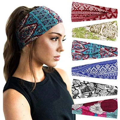 Obrázek DRESHOW 6 kusů dámská čelenka do vlasů turban elastická ozdoba pro dívky všední den jóga sport fitness