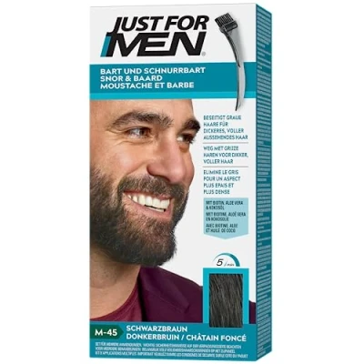 Obrázek Just For Men Knír a vousy, barva na tónování, eliminuje šedé vlasy pro plnější vzhled, s aplikátorem, tmavě hnědá, M45