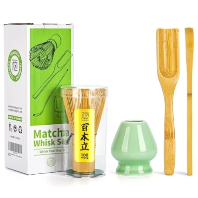Obrázek TEANAGOO Japanese Matcha Ceremony Accessory, Schneebesen (Chasen), Bambusschaufel (Chashaku), Teelöffel, Grüner Celadon Schneebesenhalter,TG I1, Das perfekte Set für die Zubereitung einer