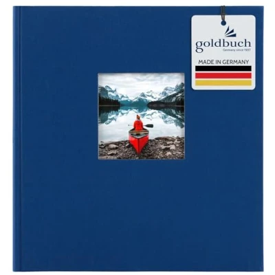 Obrázek goldbuch 27895 Fotoalbum s okénkem, Bella Vista, upomínkové album 30 x 31 cm, foto 60 bílých stran oddělovacími listy z pergamenu, fotokniha ze lnu, modrá