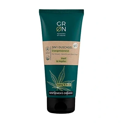 Obrázek G R N shades of nature [Zelená] Biokosmetika 3 v 1 Body Wash Energizující bio konopí a chmel pro náročnou pokožku péče čištění těla, obličeje (vousů) vlasů veganské 200 ml