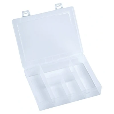 Obrázek hünersdorff Krabička na sortiment PP Eco Mini s 5 přihrádkami stabilní třídicí box pro šrouby a jiné malé díly pevné rozdělení přihrádek 14 x 18 4 cm, transparentní