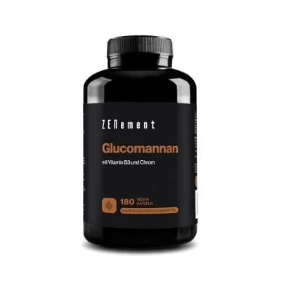 Obrázek Glucomannan aus Konjak Wurzel 180 Kapseln, 3360 mg pro Tagesdosis, mit Nicotinamid und Chrom Hochdosiert 95% Kapsel Laborgeprüft, Vegan, ohne unerwünschte Zusätze Zenement