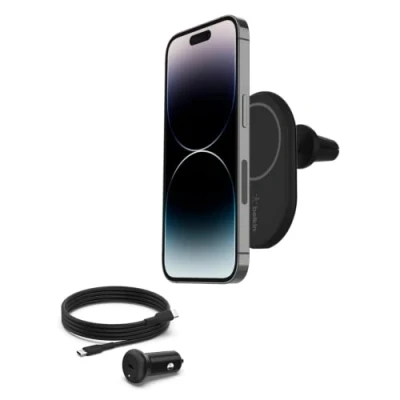 Obrázek Belkin BoostCharge drahtloser magnetischer Kfz Telefon Halter, ladegerät compatibel mit MagSafe fähigem iPhone 16, 15, 14, 13, 12 (inkl. Kabel und Ladegerät)