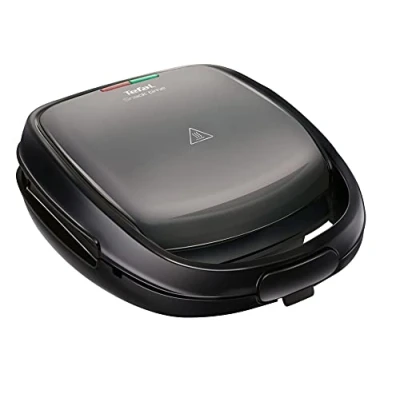Obrázek Tefal SW341B Snack Time 2 v 1 kombinovaný přístroj vaflovač a sendvičovač vyjímatelné sady desek s nepřilnavým povrchem vhodné do myčky tepelně izolovaná rukojeť whisky 700 W šedá/černá