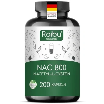 Obrázek Raibu NAC 800 kapslí ve vysokých dávkách (200 x mg) I Acetyl L Cystein v nejlepší kvalitě bez přísad vyrobeno Německu