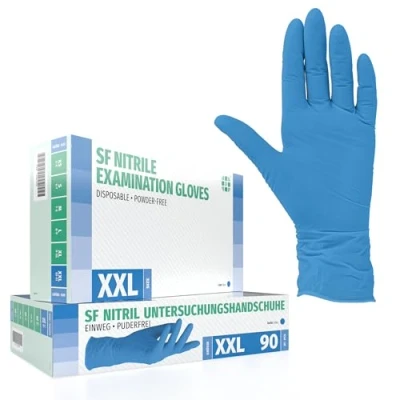 Obrázek SF nitrilové rukavice XXL modré 90 kusů jednorázových rukavic, jednorázové rukavice, lékařské bez pudru, latexové na vaření, čištění, medicínu, kuchyni, kosmetiku