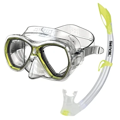 Obrázek Seac Set Elba, Schnorchelset aus hypoallergenem Silikon mit Maske und Schnorchel für Erwachsene, transparent/gelb, Regular