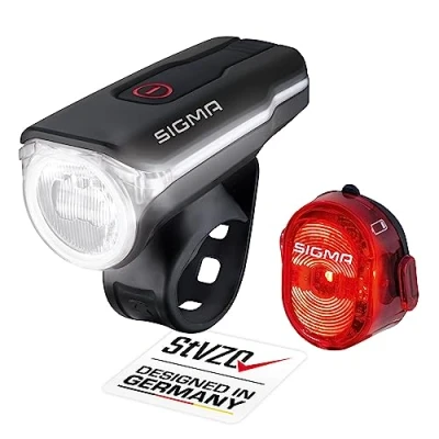 Obrázek SIGMA SPORT LED světlo na jízdní kolo sada AURA 60 a NUGGET II přední zadní schválené podle StVZO, akumulátorem napájené světlo, černo červené