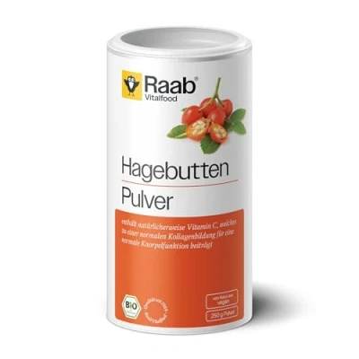 Obrázek Raab Vitalfood Bio šípkový prášek s rostlinnými omega 3 a 6 mastnými kyselinami přírodním vitamínem C pro normální tvorbu kolagenu funkci chrupavky (250 g)