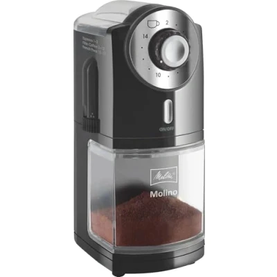 Obrázek Melitta 1019 02 mlýnek na kávu Molino, elektrický, kotouče, černý, 1 kus (balení ks)