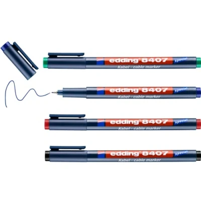 Obrázek edding 8407 sada zvýrazňovačů kabelů 4 kolíky tenký kulatý hrot 0,3 mm pro přesné popisování a označování všeho druhu ideální elektrikáře