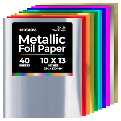 Obrázek Hygloss Metallic Foil Paper Sheets Ideal für Kunst und Handwerk, Klassenzimmer Aktivitäten Künstler 25,4 x 33 cm, Papier, 10, 10&quot; 13&quot;