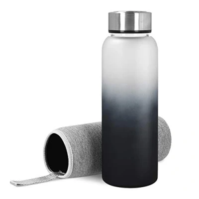 Obrázek Navaris skleněná láhev s neoprenovým pouzdrem 950 ml na pití z borosilikátového skla víkem ušlechtilé oceli černá šedá