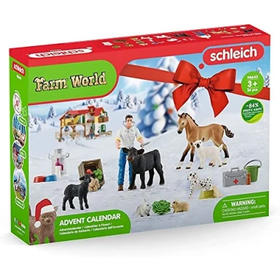 Obrázek schleich Adventní kalendář 98643 Farm World 2022, pro děti od 3 let, fanoušky farmy s lidskou hrací figurkou, zvířaty a spoustou příslušenství