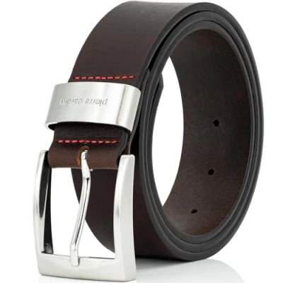 Obrázek Pierre Cardin Pás pánský, prémiový pánský opasek z pravé kůže 40 mm široký, pravá hovězí černý, Tmavě hnědá