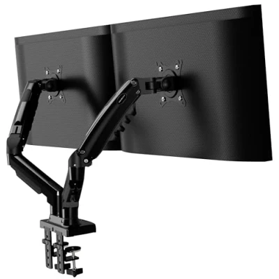 Obrázek Invision Monitor držák 2 monitory pro 19 až 32palcové obrazovky VESA 75 &amp; 100 mm svorka na psací stůl nastavení výšky náklon otočný a zvýšená nosnost 29 kg (MX400)