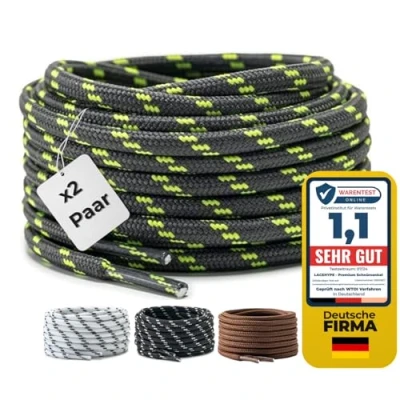Obrázek LaceHype 2 páry prémiové kulaté tkaničky [ Ø 4,5 mm ] polyester na pracovní boty, outdoorové boty a sportovní odolné proti roztržení tkaniček, Tmavě šedá / zelená