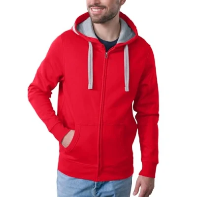 Obrázek HRM pánská mikina s kapucí I Premium kontrastní podšívkou Basic Hoodie se zipem kvalitní a udržitelné pánské oblečení, Malina