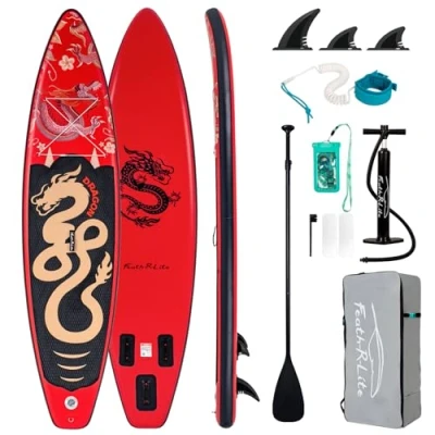 Obrázek FEATH R LITE Nafukovací Stand Up Paddling SUP Board s nastavitelným pádlem/pumpičkou/batohem / drakem na vodítko..