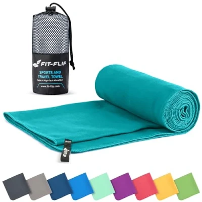 Obrázek Fit Flip ručník z mikrovlákna kompaktní ručníky ideální jako sportovní ručník, cestovní plážová osuška rychleschnoucí a lehká velký (80 x 160 cm, petrolej)