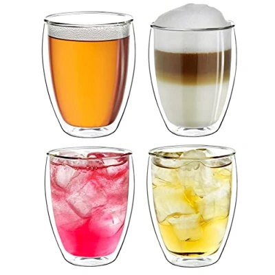 Obrázek Creano Dvoustěnná XXL termosklenice 400 ml, extra velká žáruvzdorná sklenice na kávu/čaj / latte macchiato z borosilikátového skla, 4dílná sada