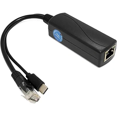 Obrázek Gigabit Type C PoE Splitter 5V 3A, IEEE 802.3af/at Standard, 10/100/1000Mbps Power Over Ethernet with RJ45 Port and TypeC Adapter(TYPEC0503G Black)