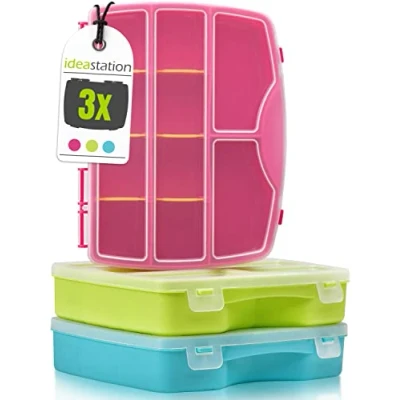 Obrázek idea station třídicí krabice 3 kusy / 19 x 15 cm barevný organizér box s průhledným víkem boxy na drobné díly, materiál pro kutily, nažehlovací perly, šrouby, hračky