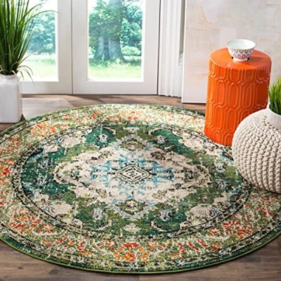 Obrázek Safavieh Boho koberec do obývacího pokoje, jídelny, ložnice Monaco Collection, krátká předsíň, lesní zelená a světle modrá, 160 x cm