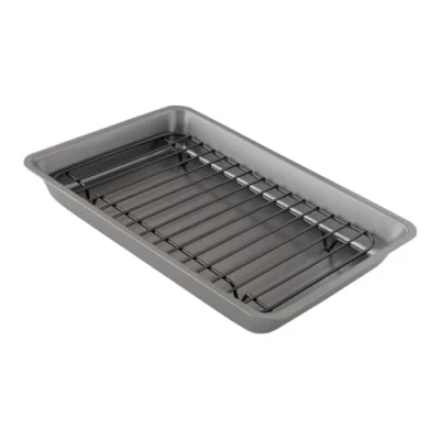 Obrázek Chef Pomodoro Forma na troubu s roštem šedá 28 x 20 cm nepřilnavý povrch malý pekáč a miska zachytávání tuku perfektní maso, ryby, zeleninu