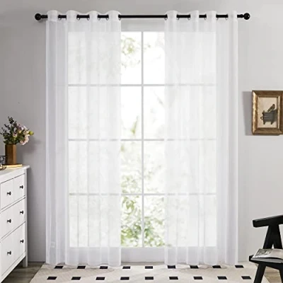 Obrázek Deconovo Sheer voál Curtains závěsy záclony obývací pokoj průhledný závěs s očky Stores na balkon, 214x132 cm (výška šířka), bílá, sada 2 ks