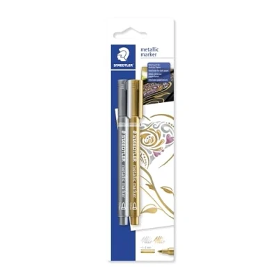 Obrázek STAEDTLER 8323 S BK2 Metallic Marker, 2 kusy na blistrové kartě, zlatá/stříbrná, vícebarevné