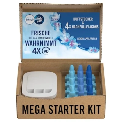 Obrázek Febreze programovatelný osvěžovač vzduchu 3 Volution vonné tyčinky startovací sada + doplňovací flakony 80 ml čerstvá duben, střídavé vůně k boji proti zápachu