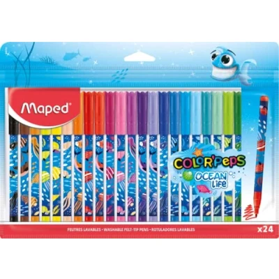 Obrázek Maped fixy OCEAN LIFE 24 kusů 2 mm střední hrot perfektní pro kreslení a malování odolná špička (není blokována) výrazné barvy opakovaně použitelná plastová taška