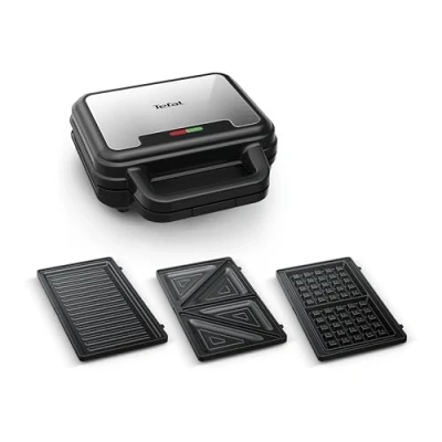 Obrázek Tefal Ultracompact 3 in 1 sendvičové vafle kombinované panini s nepřilnavým povrchem, tepelně izolovaná rukojeť, ušlechtilá ocel/černá, SW383D10