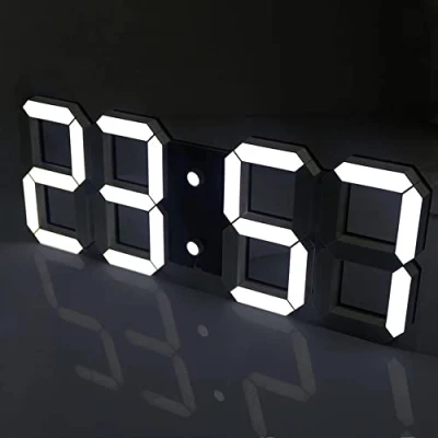 Obrázek LED Wanduhr Digital Wecker mit 3 einstellbaren Helligkeitstufen, 3D Tabelle 24/12 Stundenanzeige, Elektronische für Wohnzimmer Küche Schlafzimmer Büro, 21.5CM, Schwarz