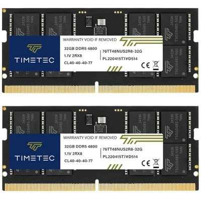 Obrázek Timetec 64GB Kit(2x32GB) DDR5 4800MHz PC5 38400 Ungepuffert Non ECC 1.1V CL40 1Rx8 Single Rank 262Pin SODIMM Laptop Speicher RAM Modul Upgrade