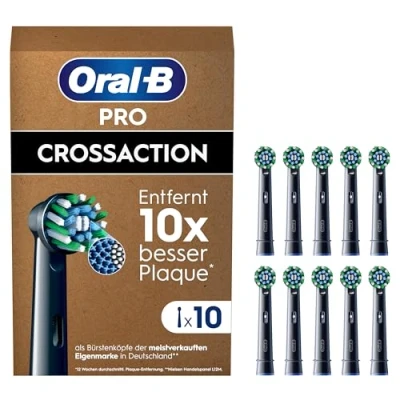 Obrázek Oral B Náhradní kartáčky pro CrossAction elektrický zubní kartáček, 10 kusů, čištění zubů, X štětiny, originální nástavec zubního kartáčku v poštovní schránce, vyrobeno Německu, černé