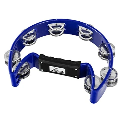 Obrázek XDrum Ruční Tambourin tvar půlměsíce (Tambourine, 16 párů chromovaných ocelových spon, plast) modrá