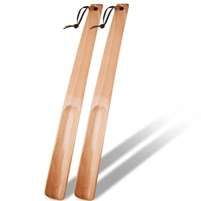 Obrázek OneBarlercorn, lžíce na boty, 2 ks bot, dlouhá boty dřevo dlouhé nazouváky bot nazouvák Shoe Horn Design ze dřeva stabilita, 38 cm, Světle hnědá