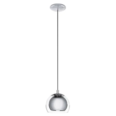 Obrázek EGLO závěsné svítidlo Rocamar, závěsná lampa s 1 žárovkou, z kovu v chromu a skle čiré, na jídelní stůl, do obývacího pokoje objímkou E27